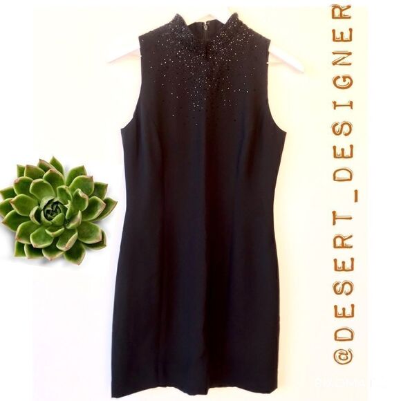 Donna Morgan Beaded Black Sleeveless Sheath Size 6 - Picture 1 of 9